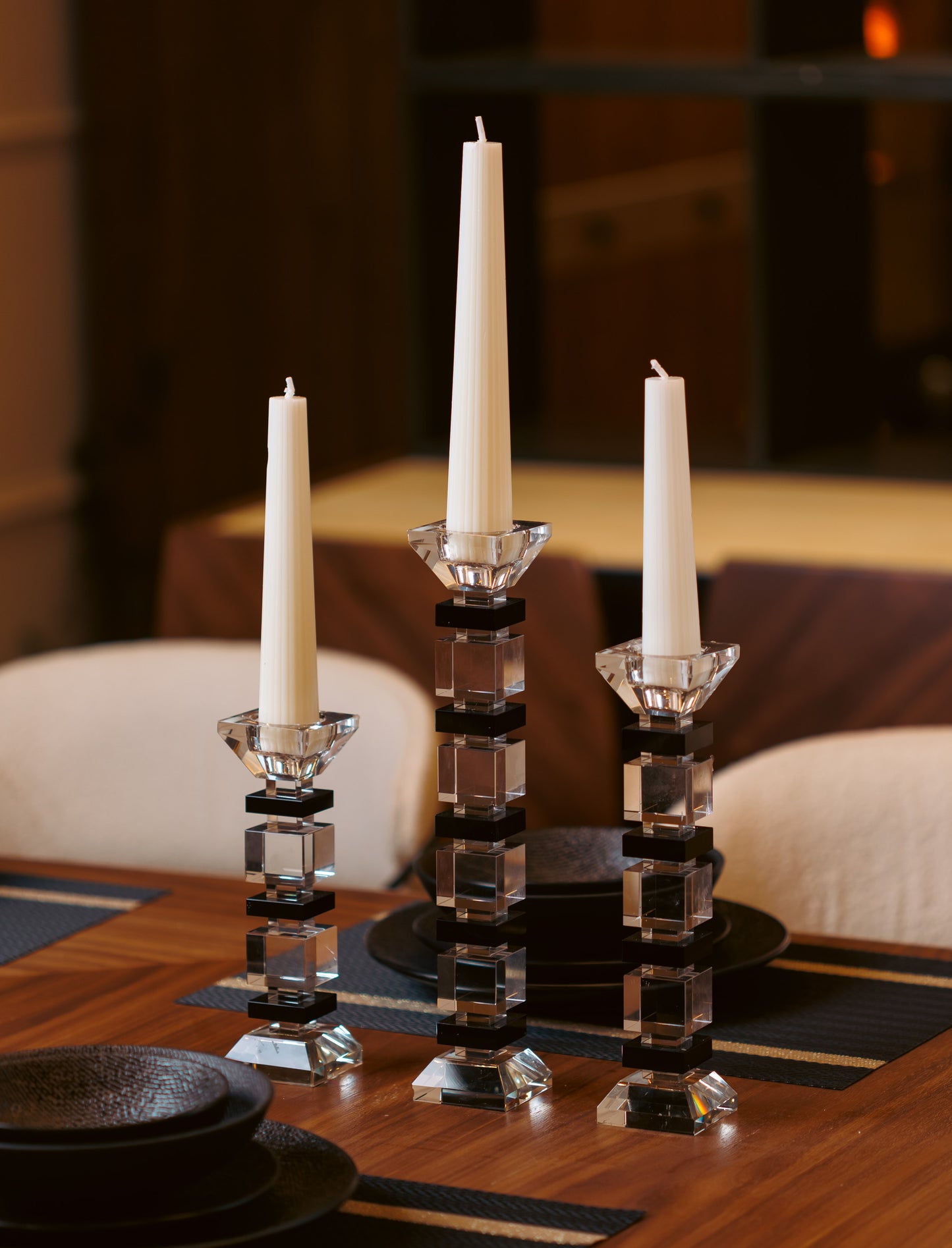 Set of crystal Candle Holders .